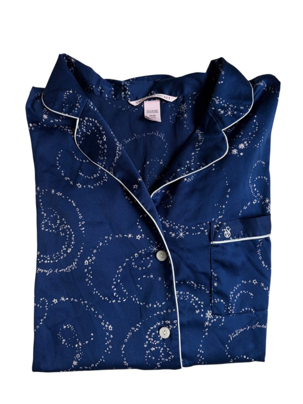 Victoria's Secret Celestial Swirl Satin Pajama Top (Navy Blue) - Medium